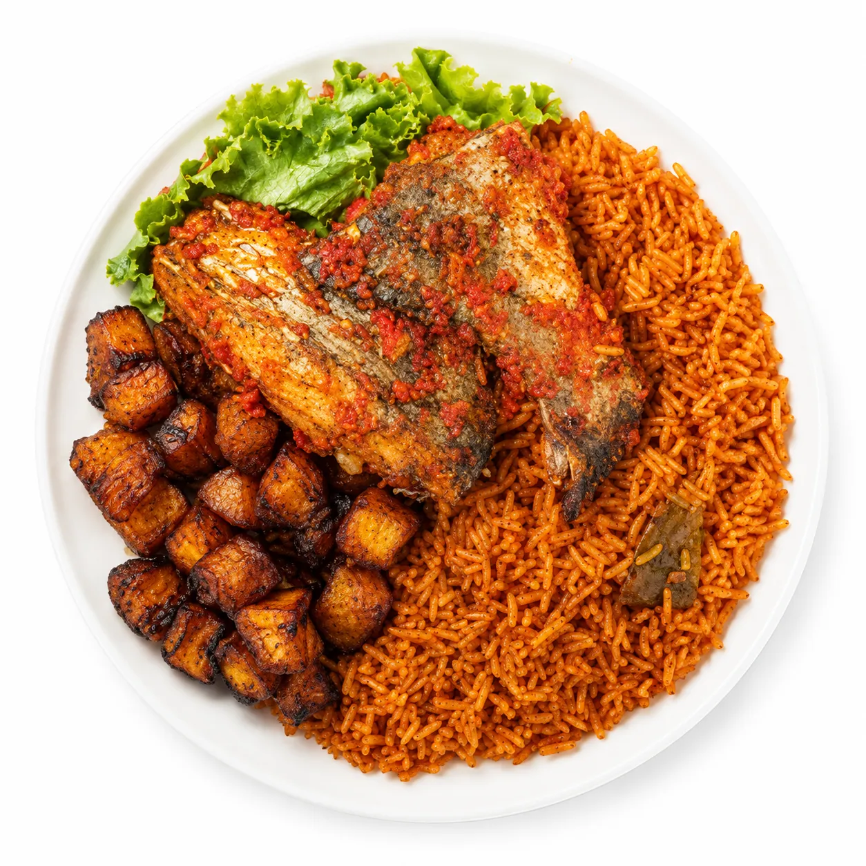 Jollof Rice with Dodo (Fried Plantain) at Akin's African Restaurant in Winnipeg